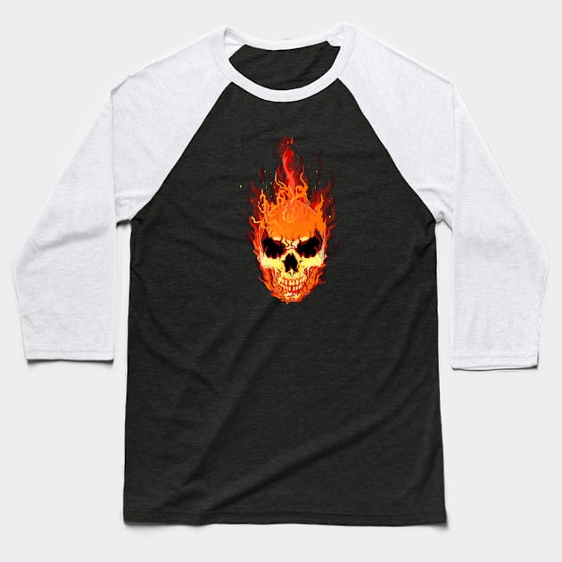 Flaming Skull on Soft Cotton Baseball T-Shirt by LGull2018